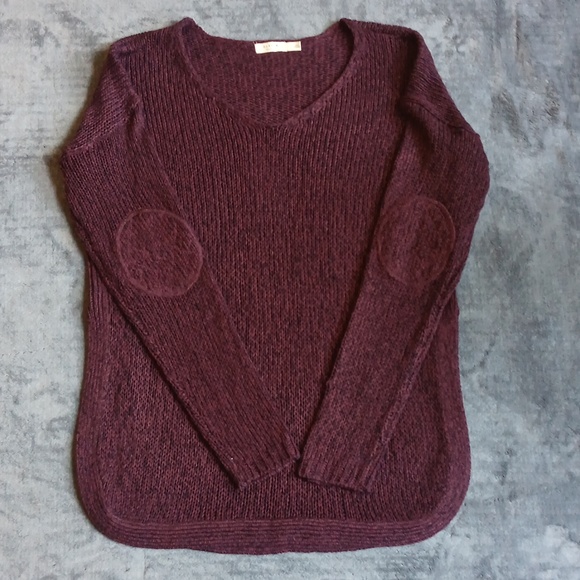 Harper Deep Burgundy Purple V-Neck Sweater, Loose Knit, Transparent, Layers - Picture 1 of 12